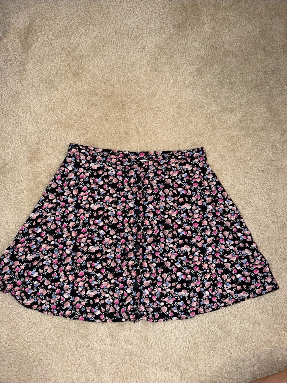 H&M Black Skater Skirt with Pink and Light Blue Floral Print